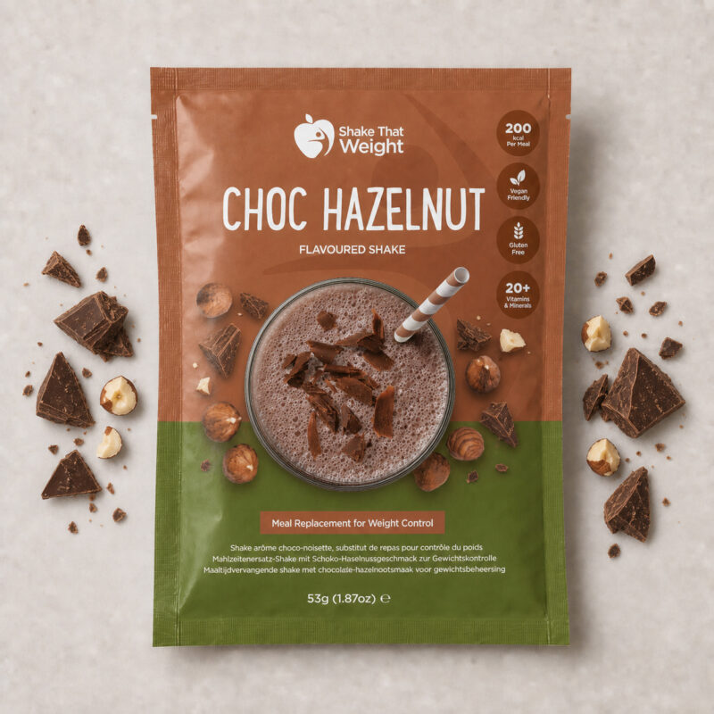Shake That Weight choc hazelnut flavoured meal replacement shake sachet, 53g, 200 kcal per meal